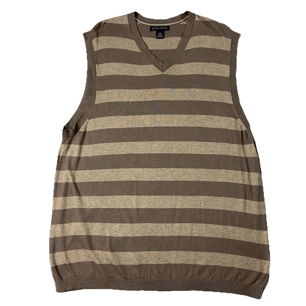 Y2K Banana Republic Silk Blend Striped V-neck Sweater Vest Brown Men's XL Preppy - Picture 1 of 9